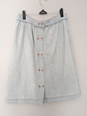 Froo Denim A-Line Skirt Double Button High Waist Light Blue 16 Adjustable Waist